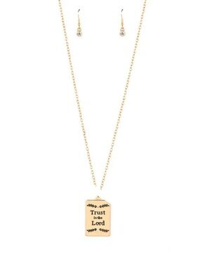 Paparazzi Gold Trust in the Lord Pendant Necklace Set